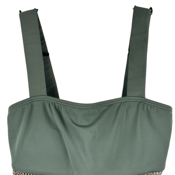 Carmen Marc Valvo One piece Olive Green Mesh Stripe panels Size 6 Summer Beach - Picture 5 of 13